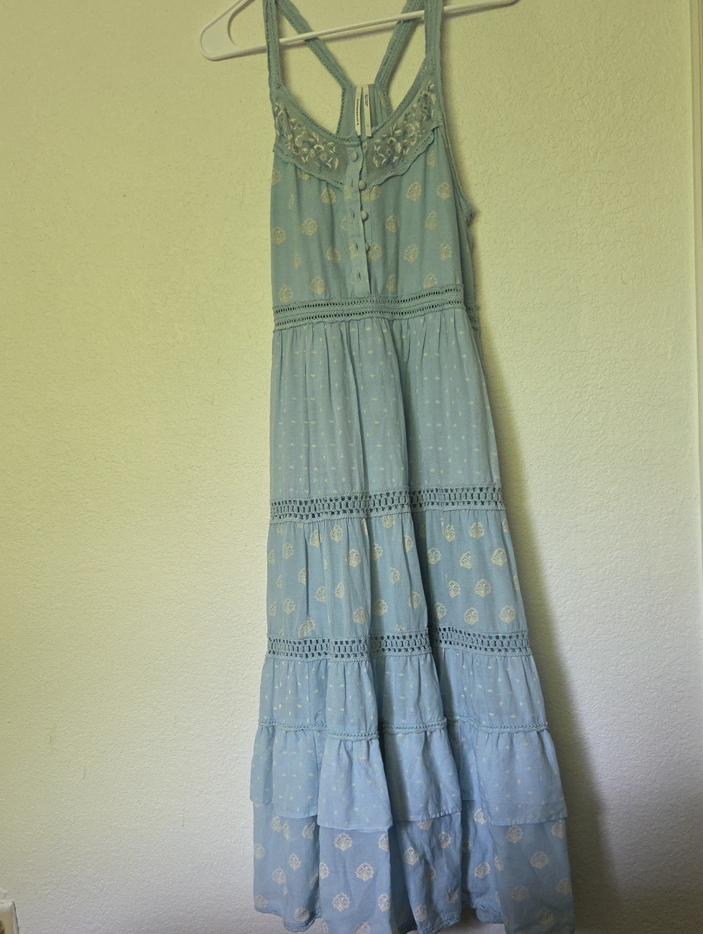 Anthropologie Pilcro Lace Tiered Midi Dress In Light Blue